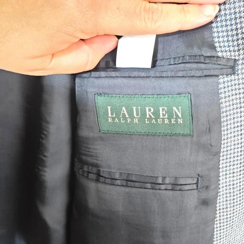 Lauren Ralph Lauren Blazer Mens 48R Blue Houndstooth Silk Wool Sport Coat Jacket